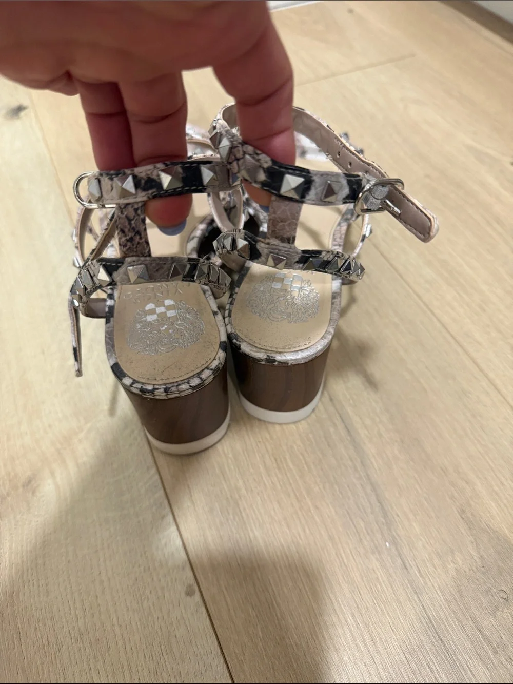 Vince Camuto Studded Snake-Print Platform Sandals - Neutral Tones